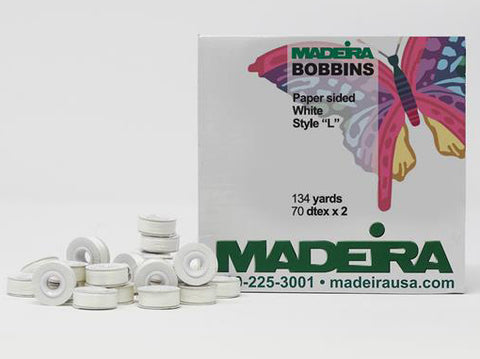 121-147 Madeira L-Style Cardboard Side White Bobbin Box of 144