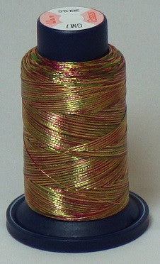 RAPOS-GM7 Variegated Multi-Color – Green, Red and Dark Gold Metallized Embroidery Thread Cone – 800 Meters
