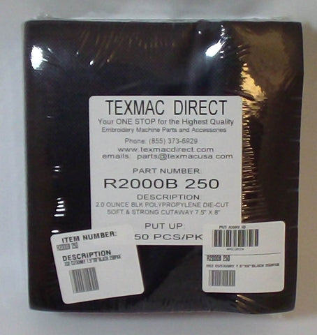 R2000B 8-inch Squares of Black Polypropylene Cutaway Backing – 250 Pack